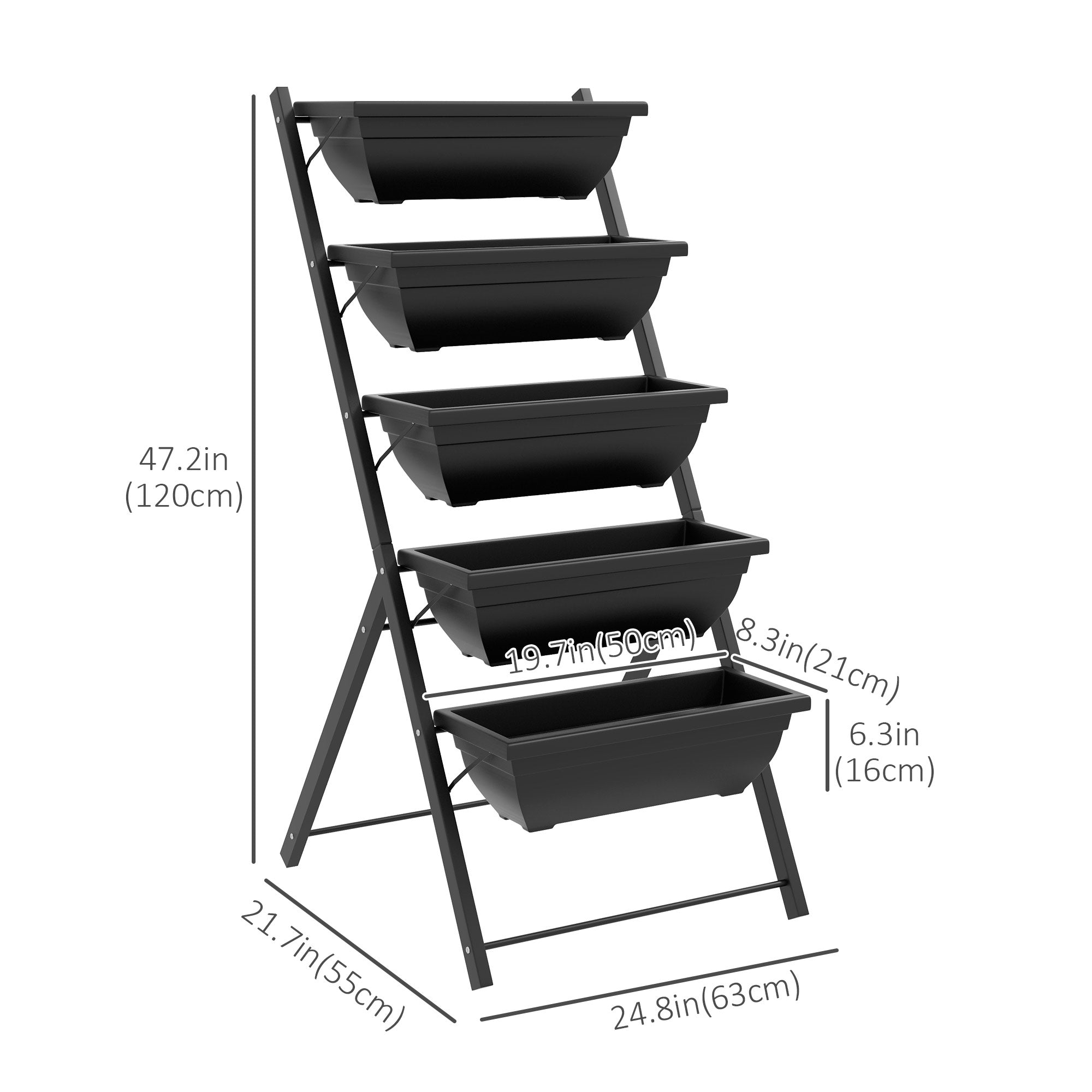 Outsunny 5-Tier Raised Garden Bed with 5 Planter Box, Outdoor Plant Stand Grow Containers with Leaking Holes, Black 