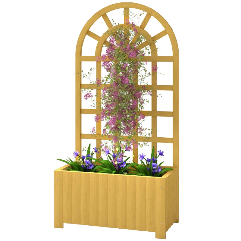 Wooden Raised Garden Bed with Lattice Trellis, Outdoor Elevated Planter Box with Drainage Holes for Climbing Plants