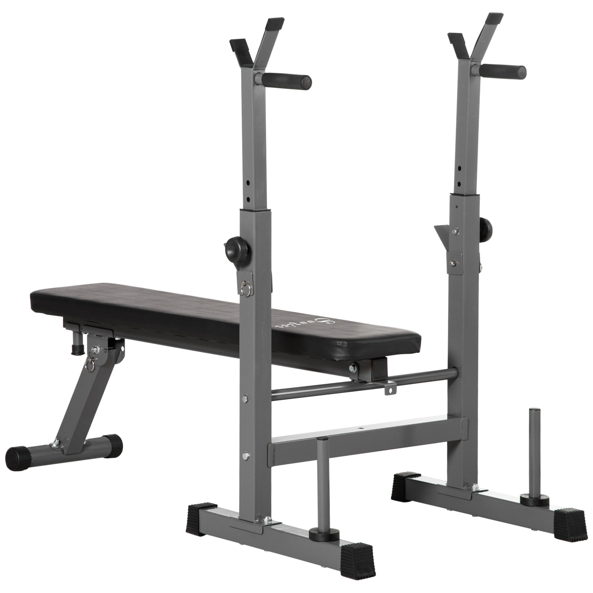 Soozier Adjustable Weight Bench Foldable Bench Press Barbell Rack Dip Station Home Gym Strength Training Workout 