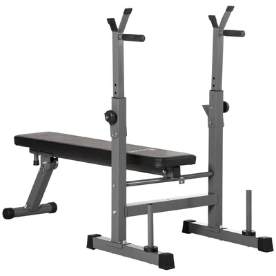 Soozier Adjustable Weight Bench Foldable Bench Press Barbell Rack Dip Station Home Gym Strength Training Workout 