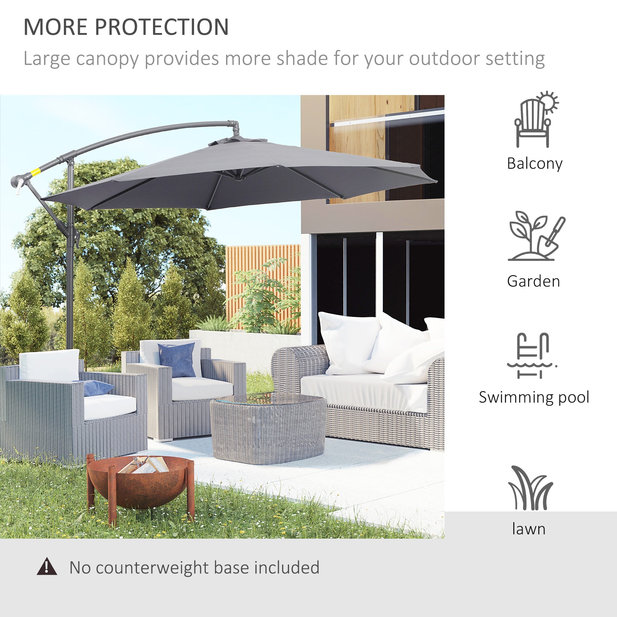 Outsunny Offset Patio Umbrella: 10ft Deluxe Banana Hanging Sunshade Crank Cross Base Grey 