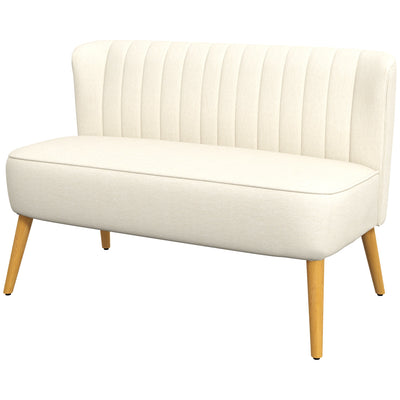 HOMCOM Modern 2 Seat Sofa for Bedroom, Upholstered Two Seater Couch with Rubber Wood Legs, Cream White 
