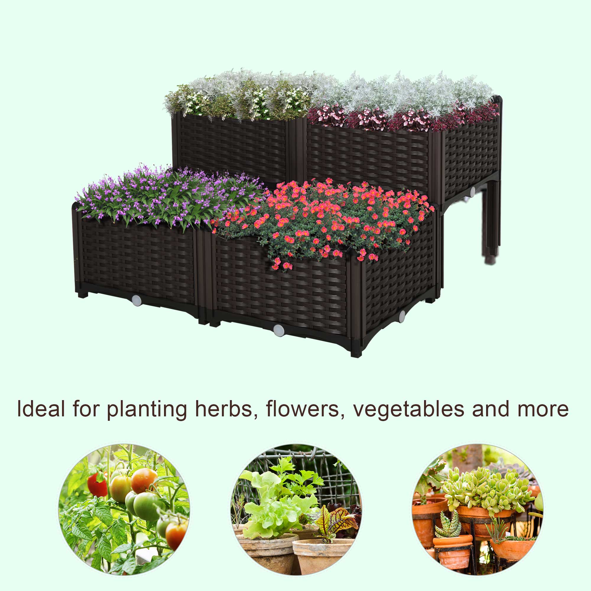 Outsunny 4-Piece Raised Garden Bed Kit - Durable PP Vegetable & Herb Grow Box Stand for Outdoor Gardening 