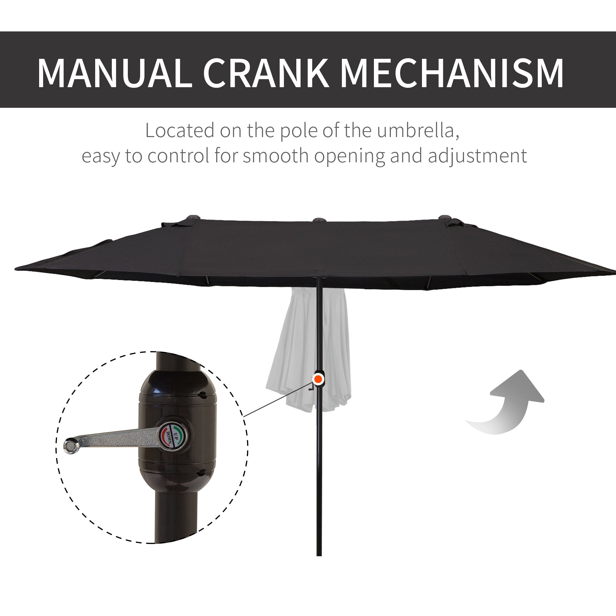 Outsunny 15ft Double-sided Outdoor Sun Umbrella with Twin Canopy, Outdoor Parasol with Crank for Pool, Deck, Black 