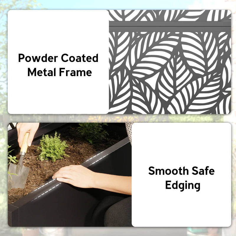 Metal Planter Box with Trellis, 70" Raised Garden Bed with Trellis Privacy Screen for Climbing Plants, Leaves Cut-Out