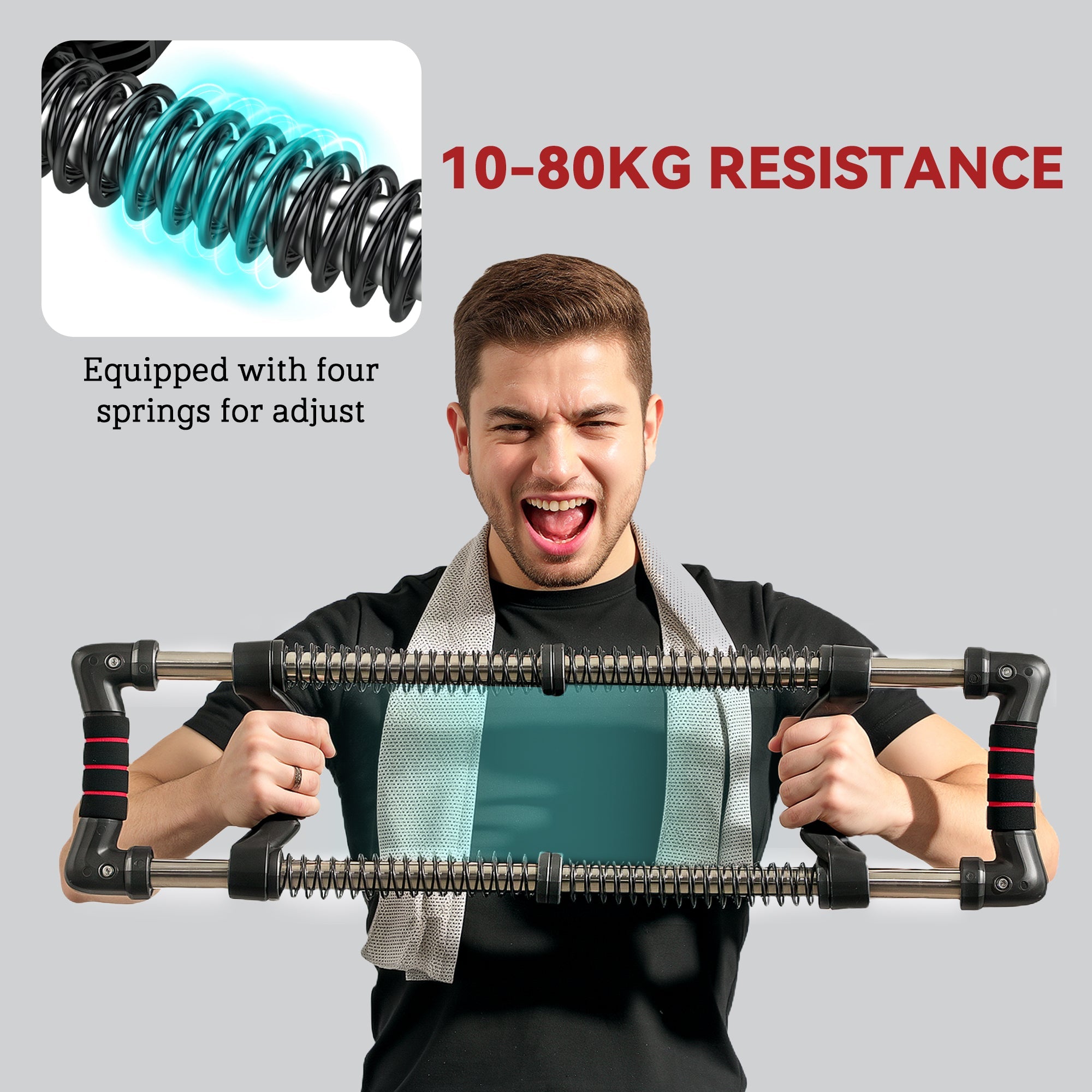 Soozier Chest Expander, Spring Chest Exerciser with 22-176 lbs Resistance for Men and Women Home Gym, Office or Travel 