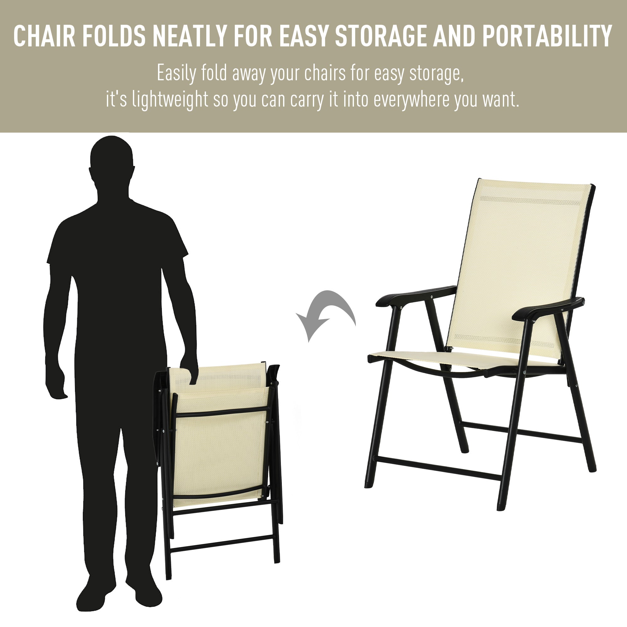 Outsunny Folding Outdoor Dining Chairs Set of 2 Patio Texteline Steel Frame Park Seat 