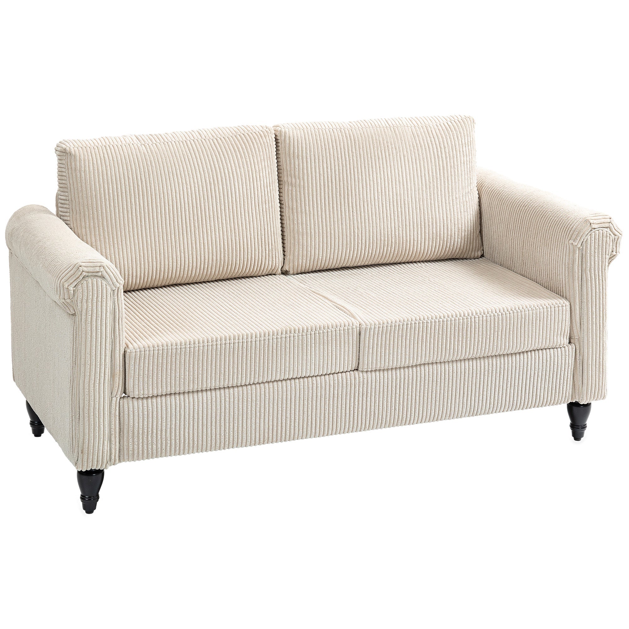 HOMCOM Vintage Loveseat, Upholstered Love Seat Furniture, Fabric 2 Seater Sofa with Rolled Arms, Rubber Wood Legs, Beige 