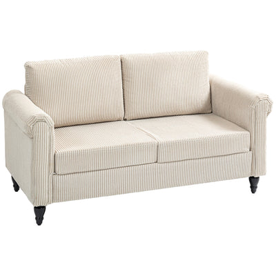 HOMCOM Vintage Loveseat, Upholstered Love Seat Furniture, Fabric 2 Seater Sofa with Rolled Arms, Rubber Wood Legs, Beige 