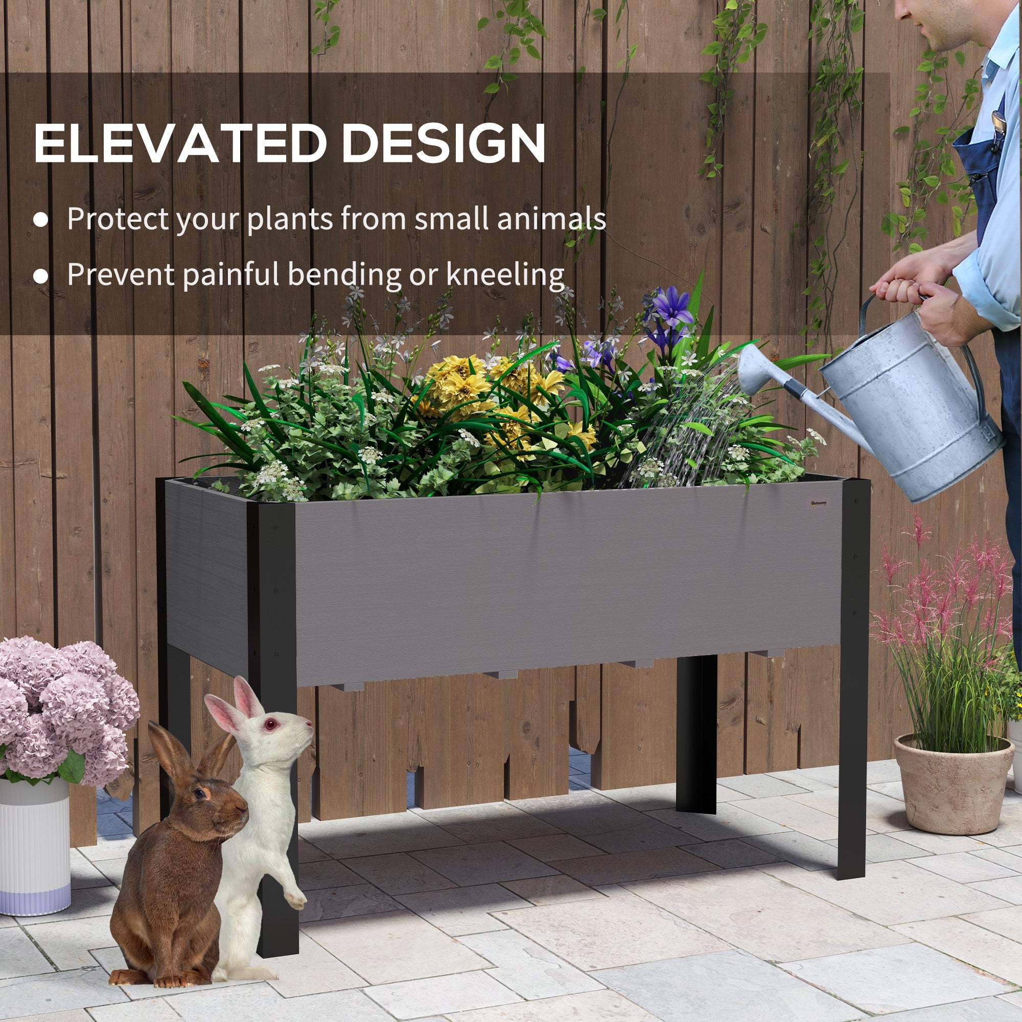 Outsunny Raised Garden Bed, Elevated Planter Box, 47"x24"x29" with Legs, Metal Frame, Wooden Planter Pot for Backyard, Patio to Grow Vegetables, Herbs, and Flowers, Grey 