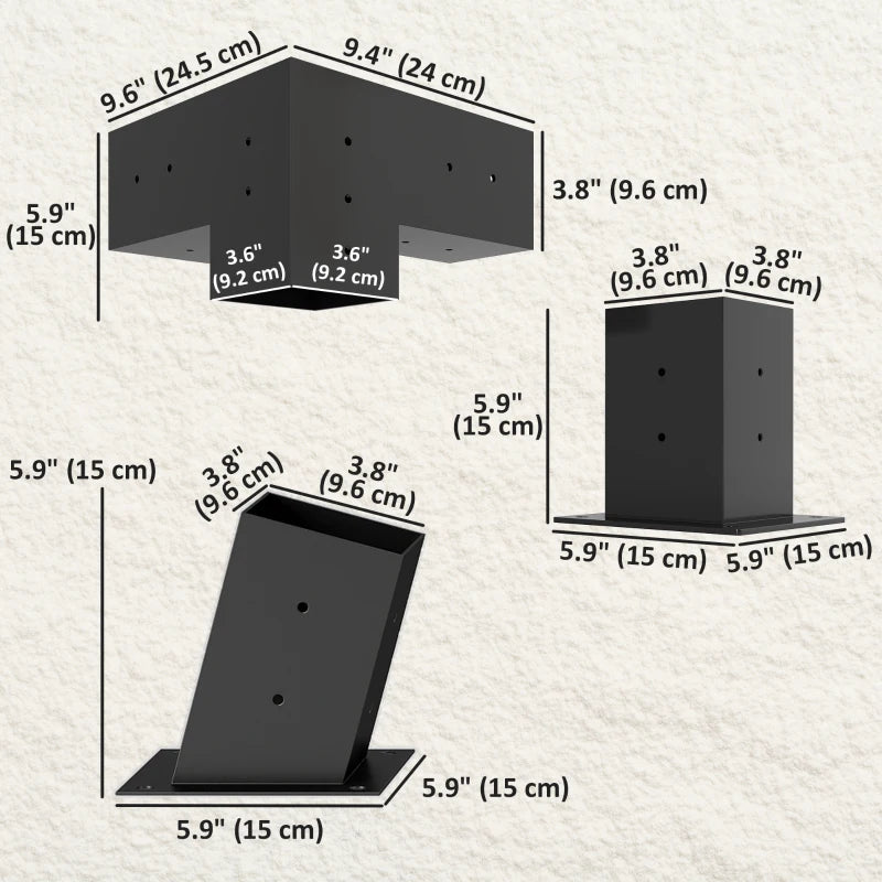 Pergola Kit, 15° Slanted Pergola Bracket Kit with 3-Way Brackets, Post Bases, Wall Mounts for 3.6" X 3.6" Lumber, Black