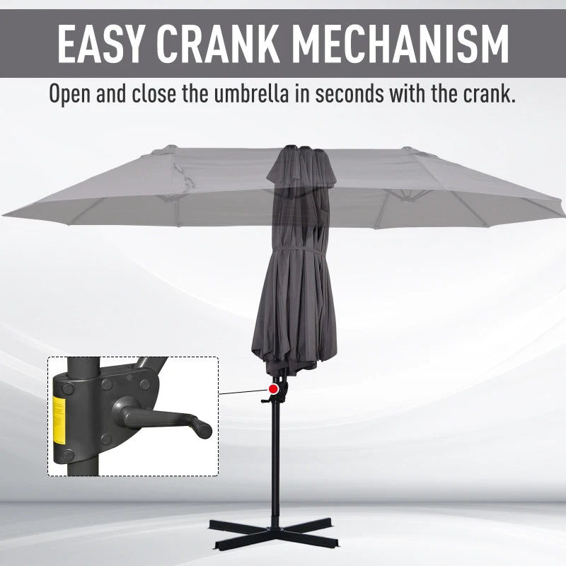 Outdoor Patio Umbrella Offset Cantilever Umbrella with Twin Canopy Sunshade Umbrella with Lift Crank Grey