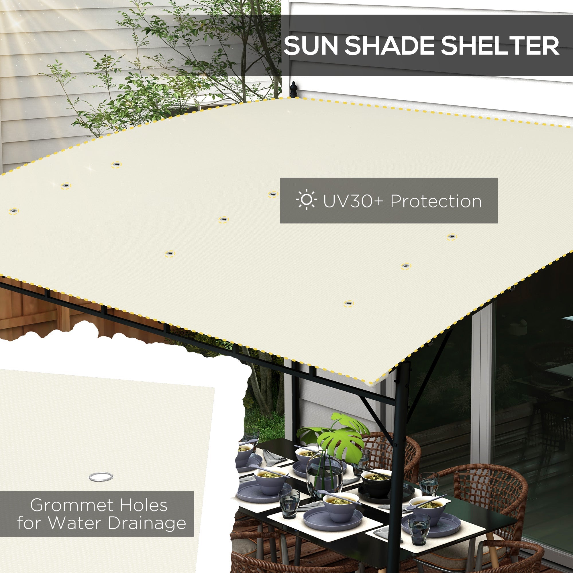 Outsunny 10' x 13' Outdoor Pergola with UV30+ Protection Canopy and Steel Frame for Porch, Patio, Deck, Backyard, Cream White 