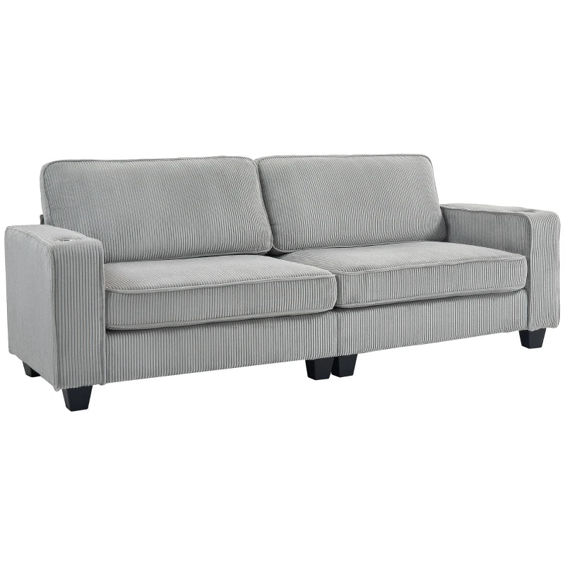 Three Seater Sofa, Fabric 3 Seater Couch with Spring Cushion and Cup Holders for Living Room, Bedroom, Light Grey