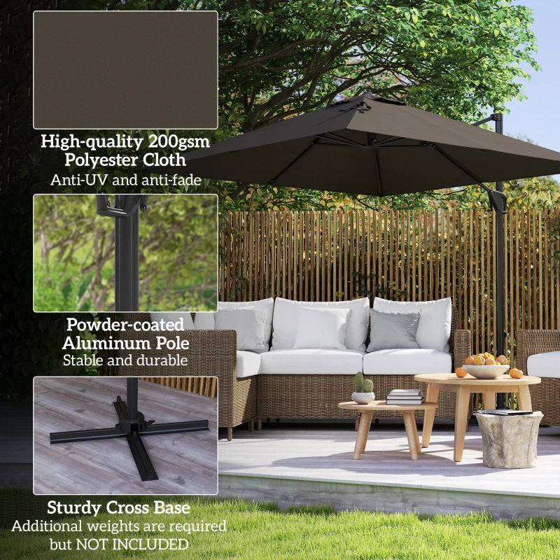 8'x8' Square Patio Hanging Offset Umbrella, Outdoor Cantilever Parasol w/ Cross Base, Tan