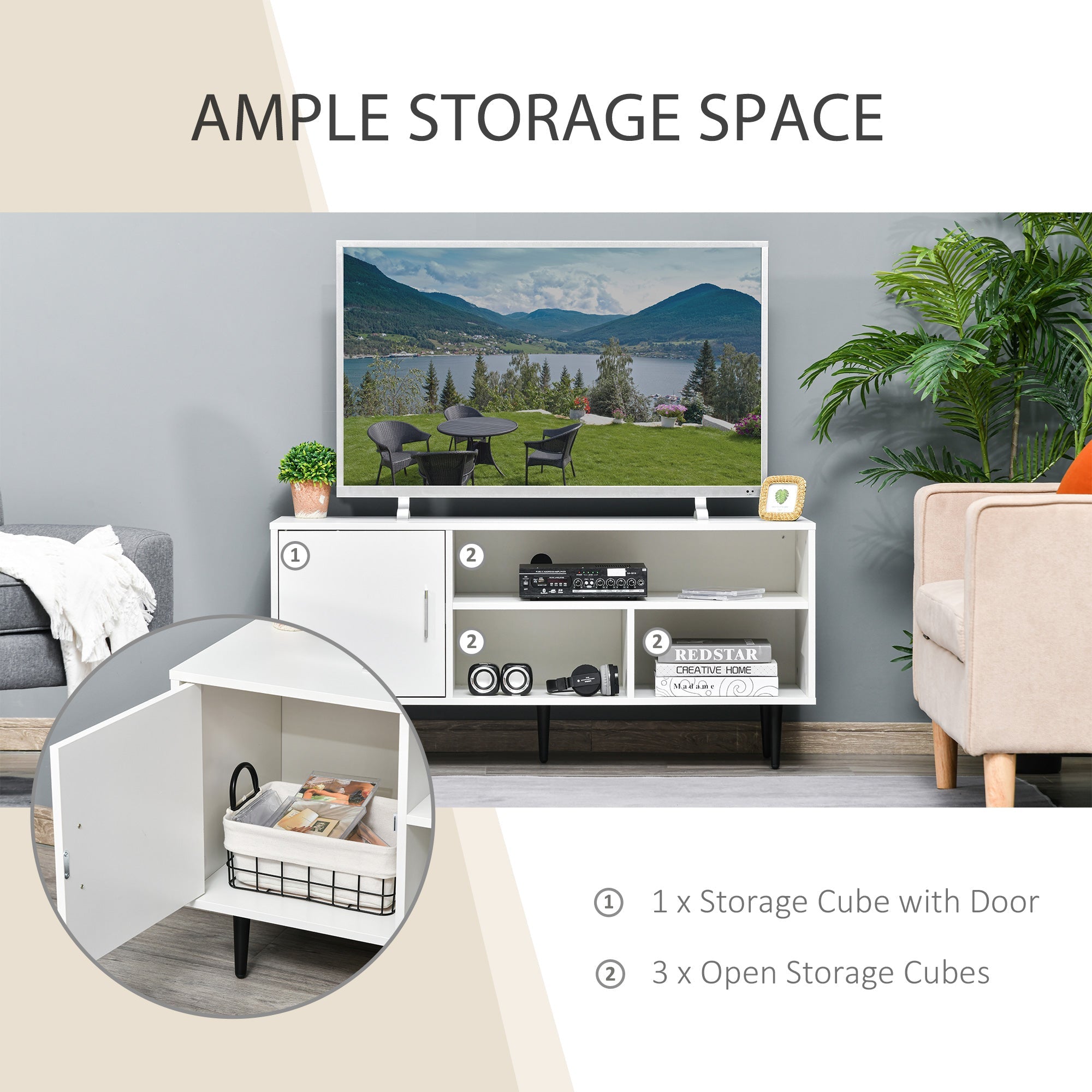 HOMCOM TV Stand Cabinet: 60 Inches with Storage Shelf, Cable Hole, Modern Entertainment Unit Center 