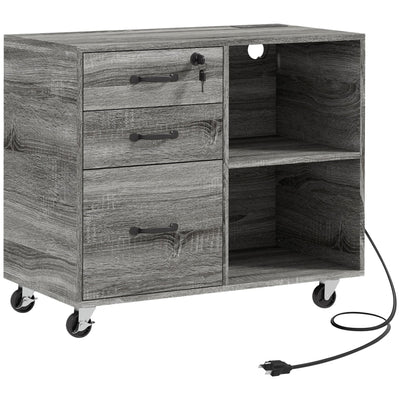 HOMCOM Mobile Printer Stand: USB Charging, Locking Cabinet for A4/Letter Size, Grey 