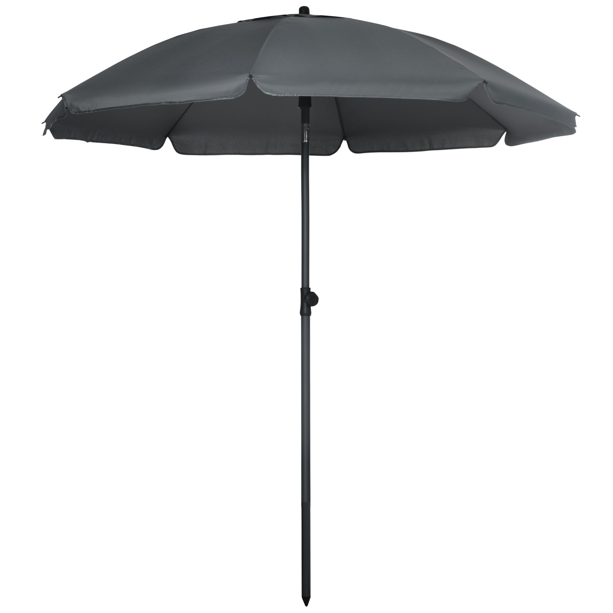 Outsunny 6FT Beach Umbrella Shade: UV50+ Vented Canopy Push Button Tilt Ruffled Dark Grey 