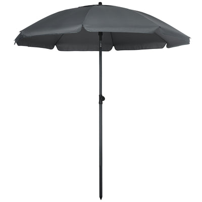 Outsunny 6FT Beach Umbrella Shade: UV50+ Vented Canopy Push Button Tilt Ruffled Dark Grey 