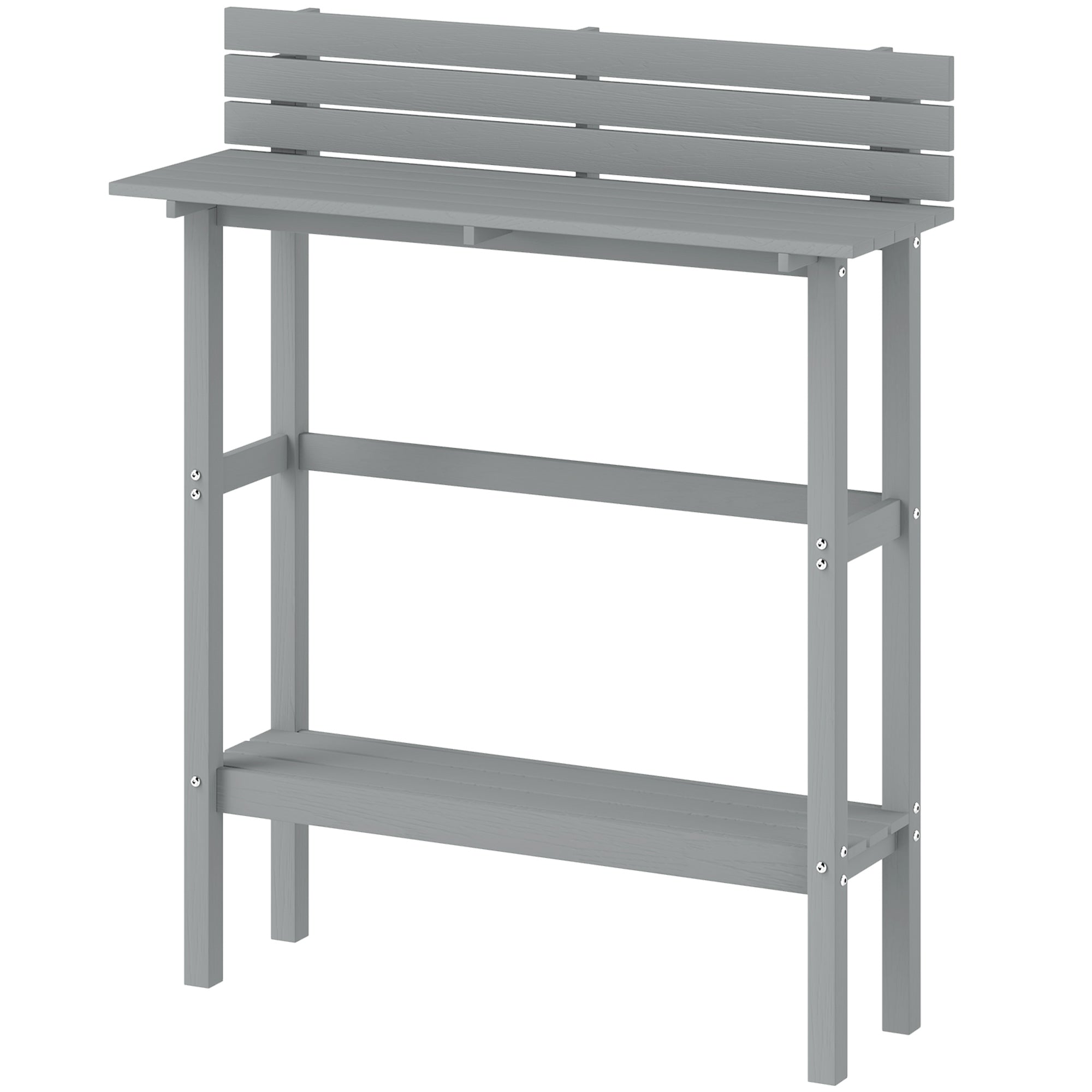 Outsunny 110cm Rectangle Outdoor Bar Table with Built-in Footrest, Slatted Top, Grey 