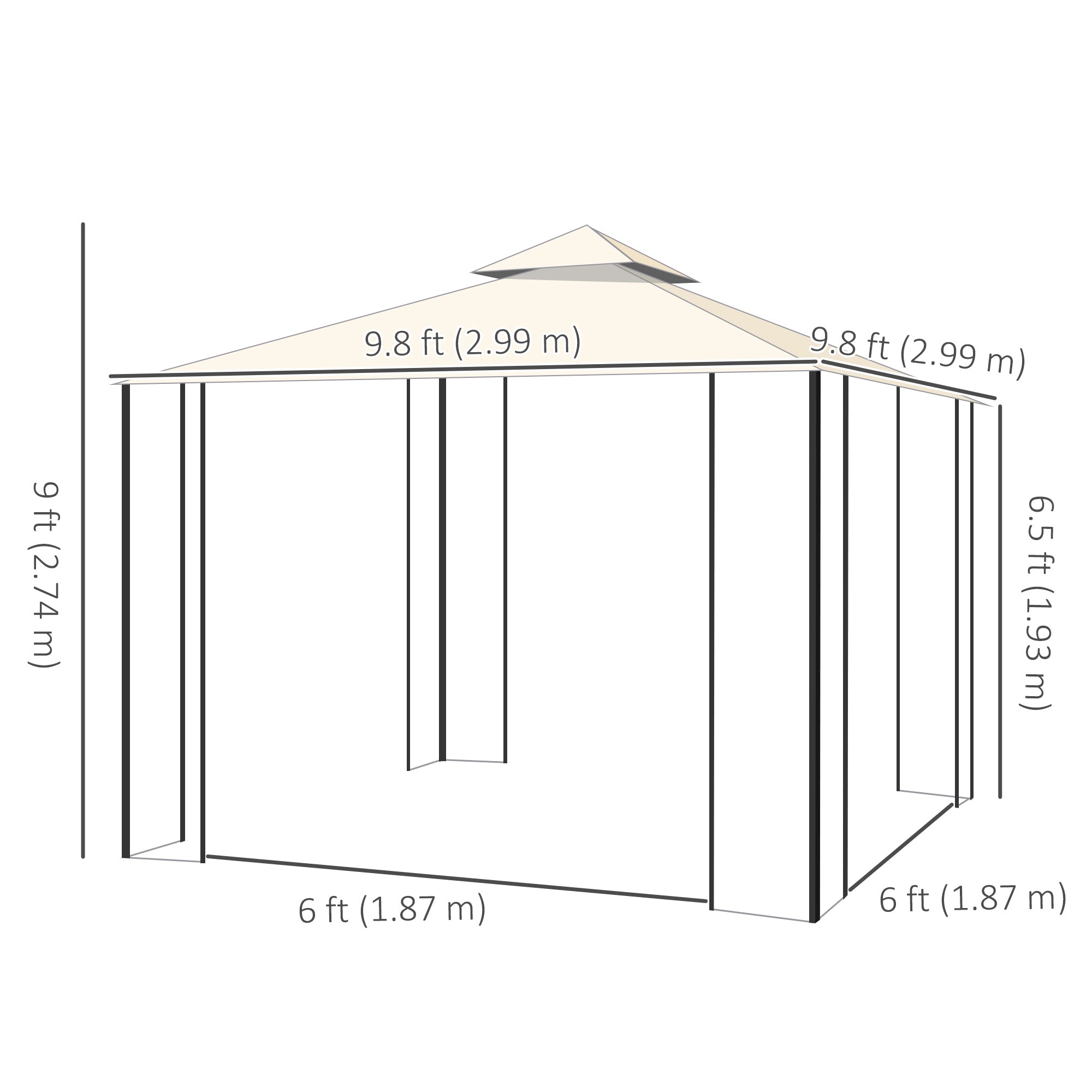 Outsunny 10'x10' Soft-top Patio Gazebo with Double Tier Roof, Mesh Curtains, Display Shelves, Top Hooks, Cream 