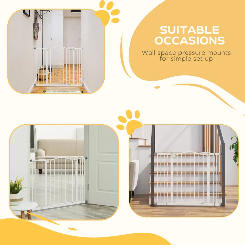 Extra Tall Dog Gate with Door, Pressure Fit, Auto Close, Double Locking for Doorways Hallways Stairs, 29"-39", White