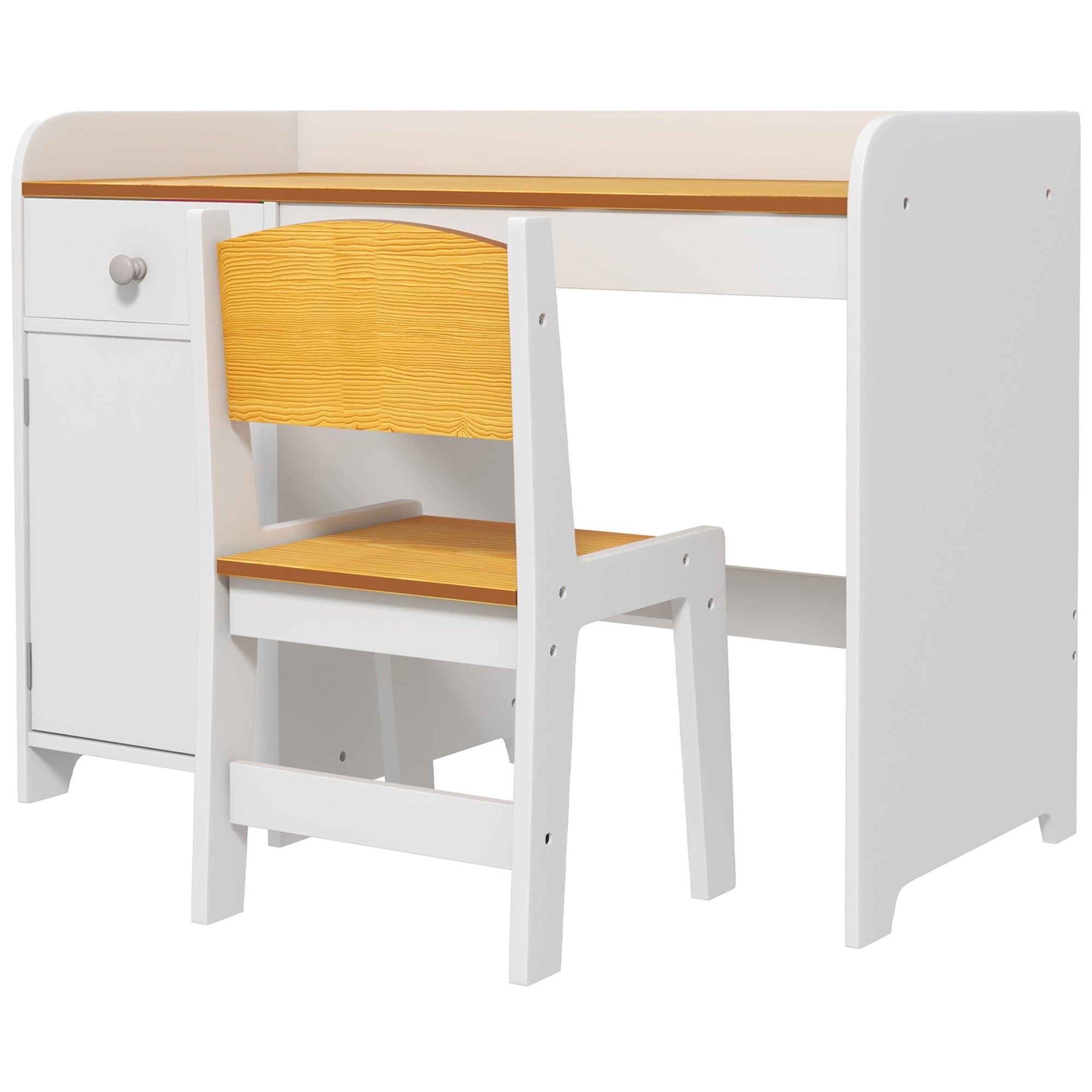 Qaba Kids Desk and Chair Set for 3-6 Year Old with Storage Drawer Study Table and Chair for Children White 