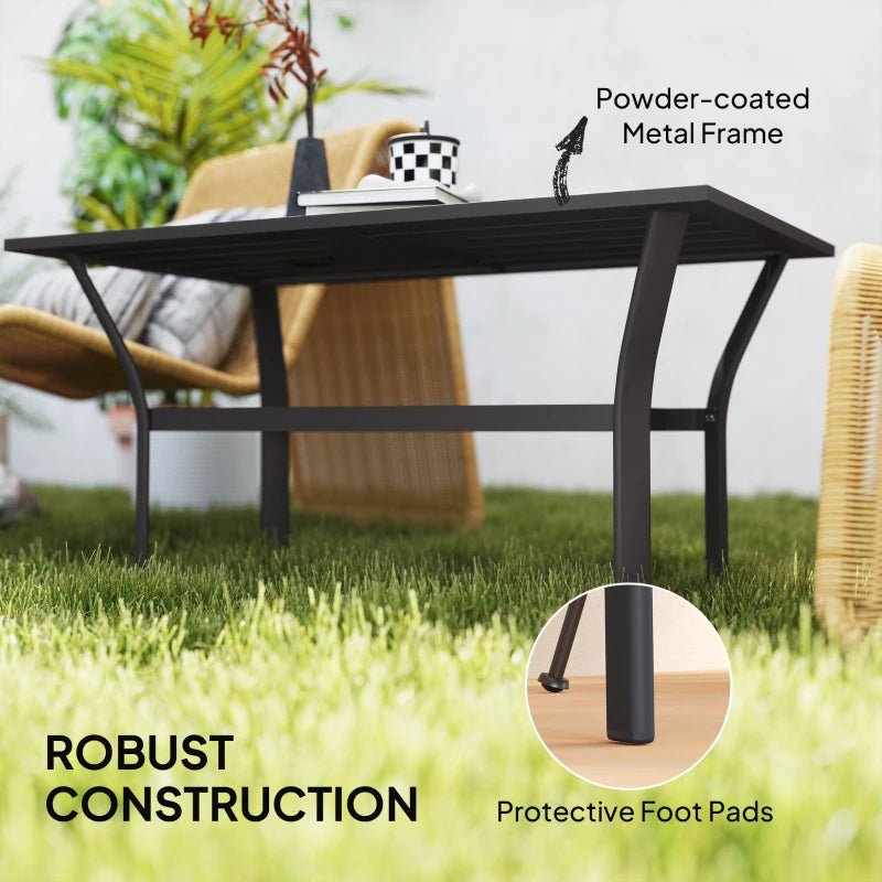 Outdoor Side Table with Slatted Tabletop, Metal Patio Coffee Table for Garden, Balcony, Black