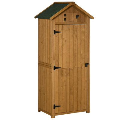Outsunny 30" x 21" x 71" Garden Storage Shed, Outdoor Tool Utility Storage House  with 3 Tier Shelves and Roof, Brown 