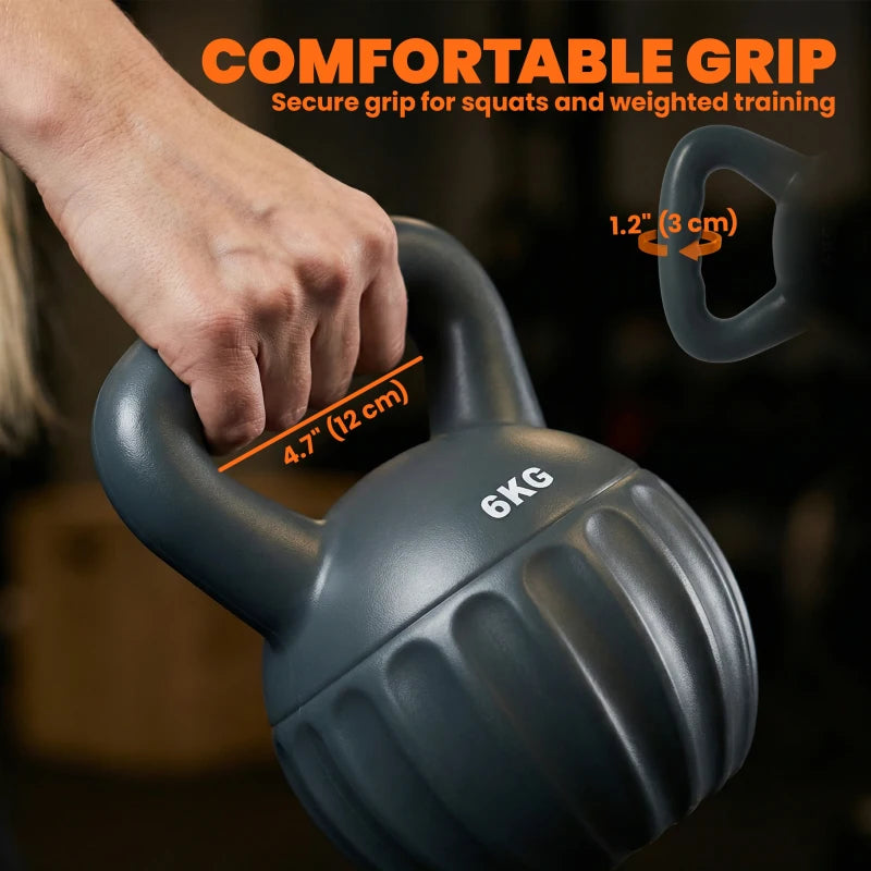 Soozier Kettlebell, 13 lbs Kettle Bell with Non-Slip Handle for Home Gym, Weight Lifting and Strength Training, Grey