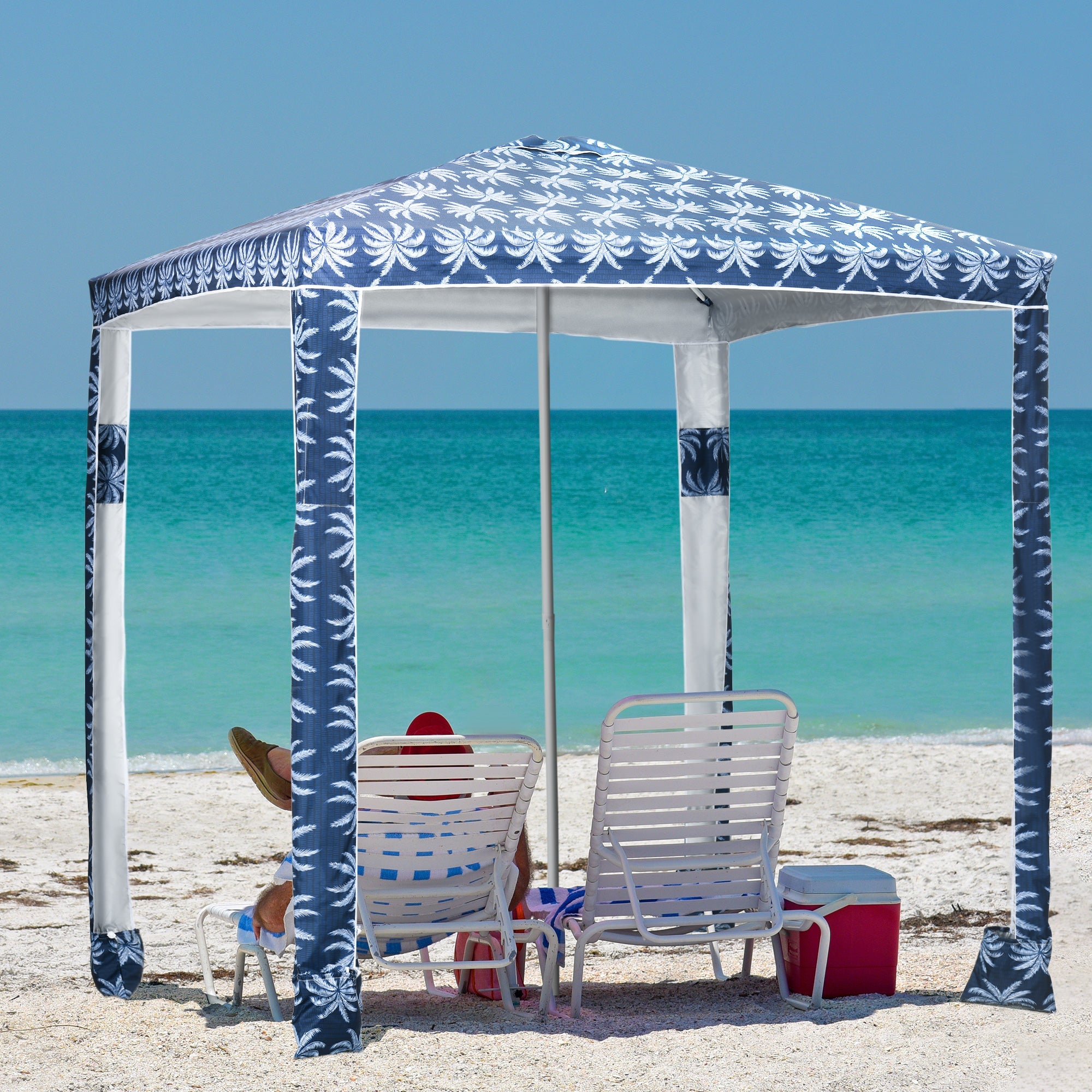 Outsunny Beach Umbrella, 6.5' Easy-Assembly Sun-Shade Shelter with Sandbags and Carry Bag, Cool UV50+, Dark Blue 