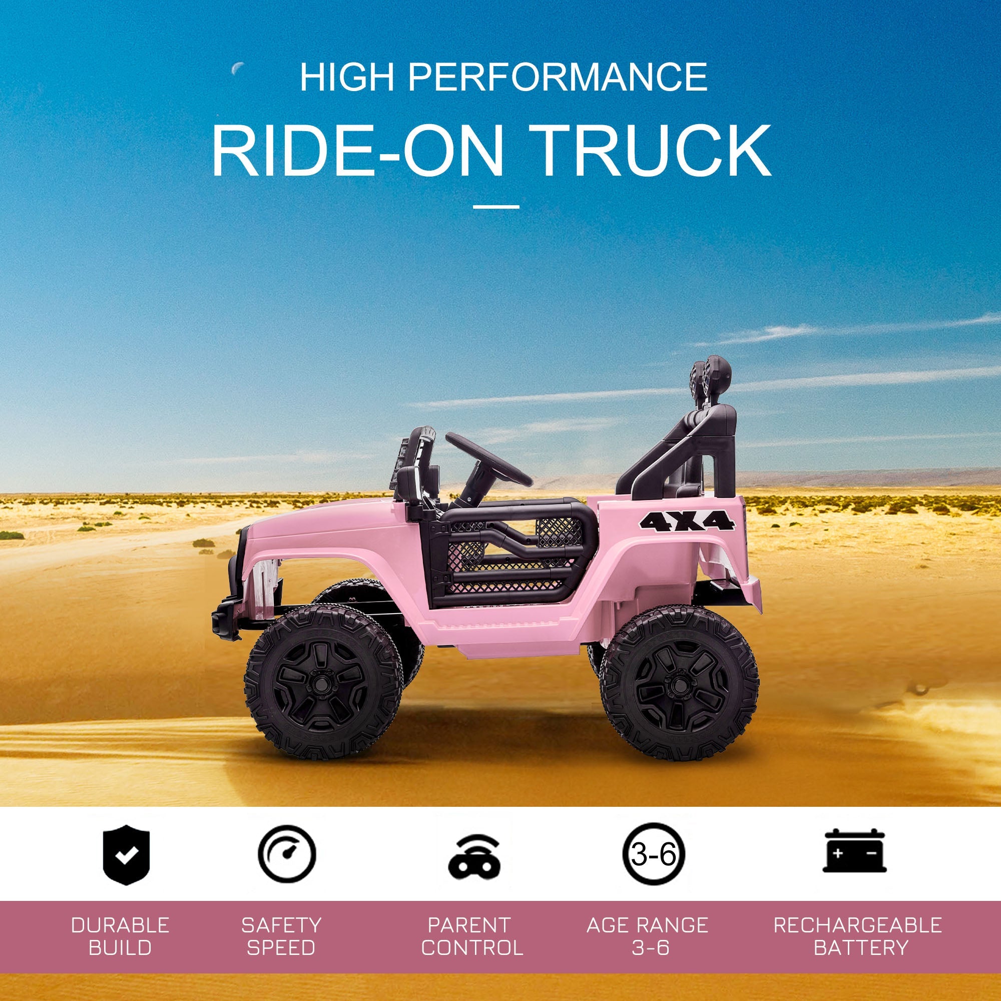 Aosom 12V Electric Truck, Off Road Electric Pickup with Remote Control, Adjustable Speed, Ride on Car for Kids, Pink 