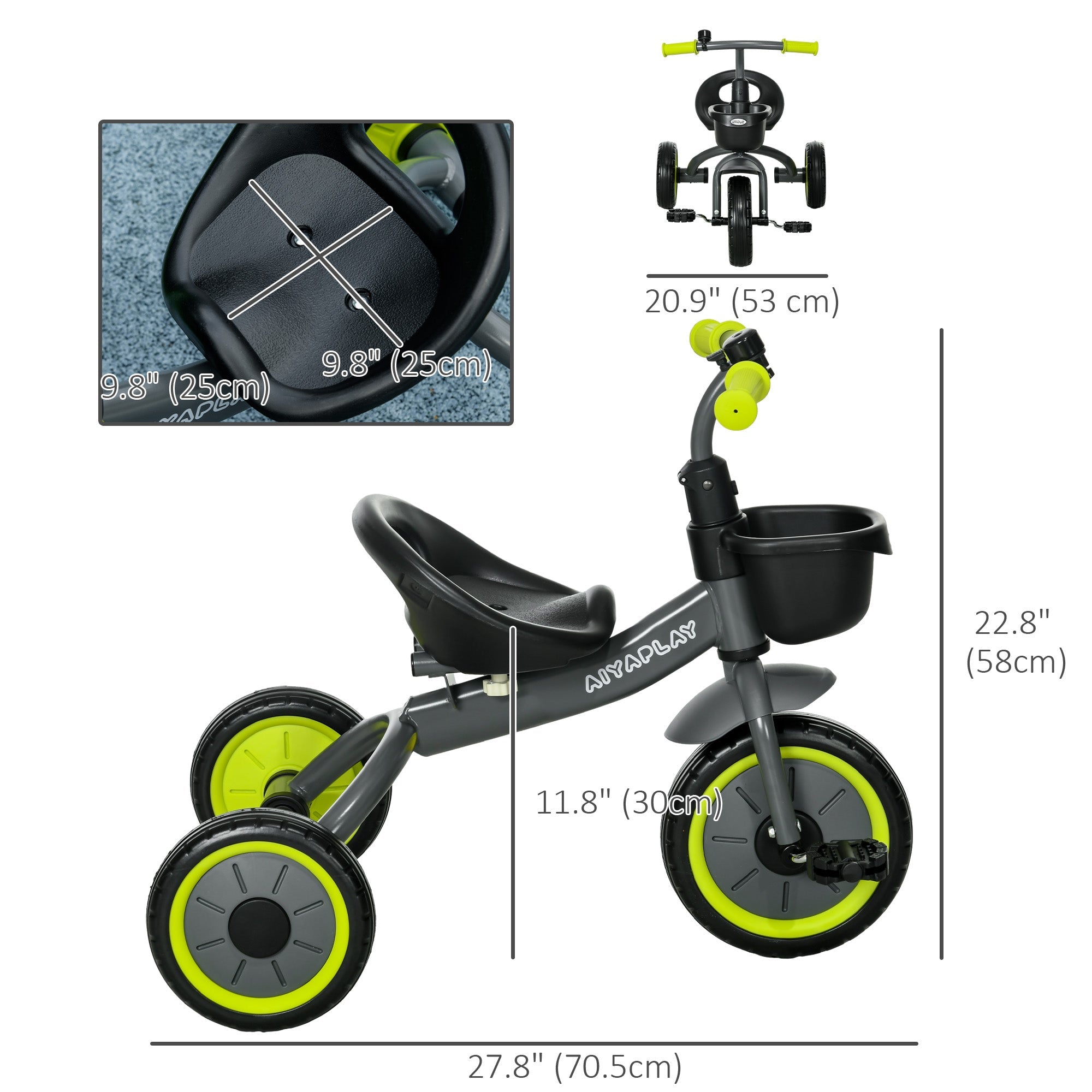 Qaba Kids Tricycle: Adjustable Seat 2-5 Years, Basket, Bell, for Girls/Boys, Black, Toddler Trike 
