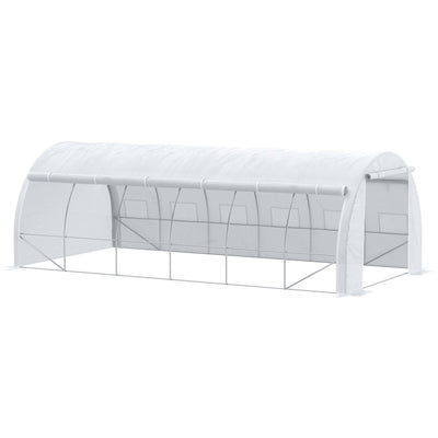 Outsunny Large Walk-in Greenhouse, 20'x10'x6' Tunnel Greenhouse with Zippered Door and 12 Roll-up Windows, Outdoor Green House 