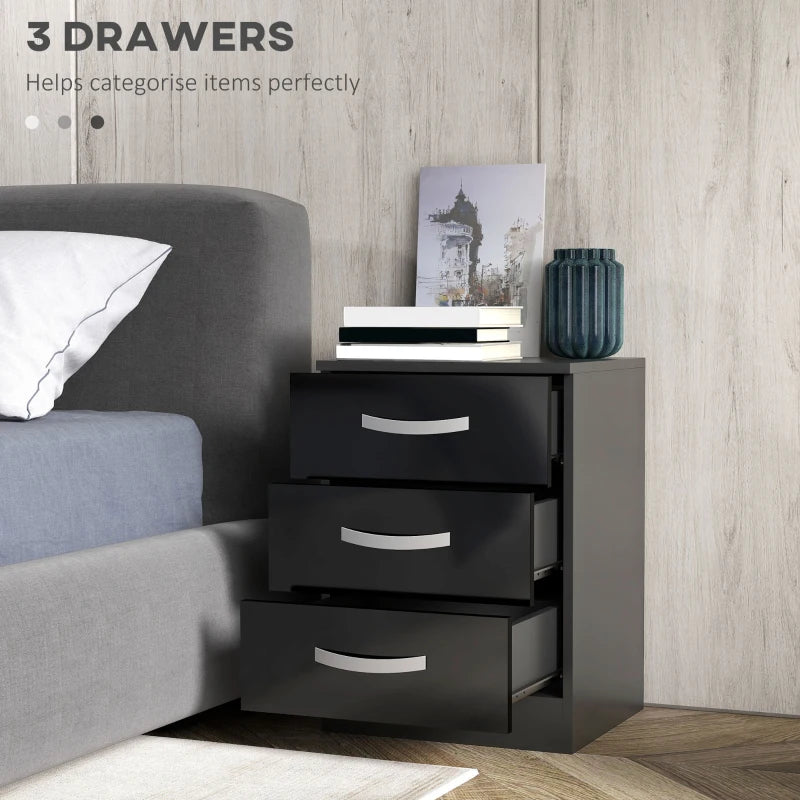 Bedside Table with 2 Drawers, Modern Nightstand for Bedroom, Black