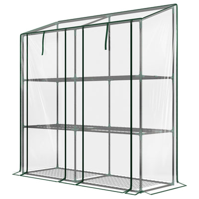 Outsunny Portable Mini Greenhouse Green House with 3 Tier Shelves, Reinforced Cover, Roll-up Doors, 56.3" x 18.1" x 59.4" 