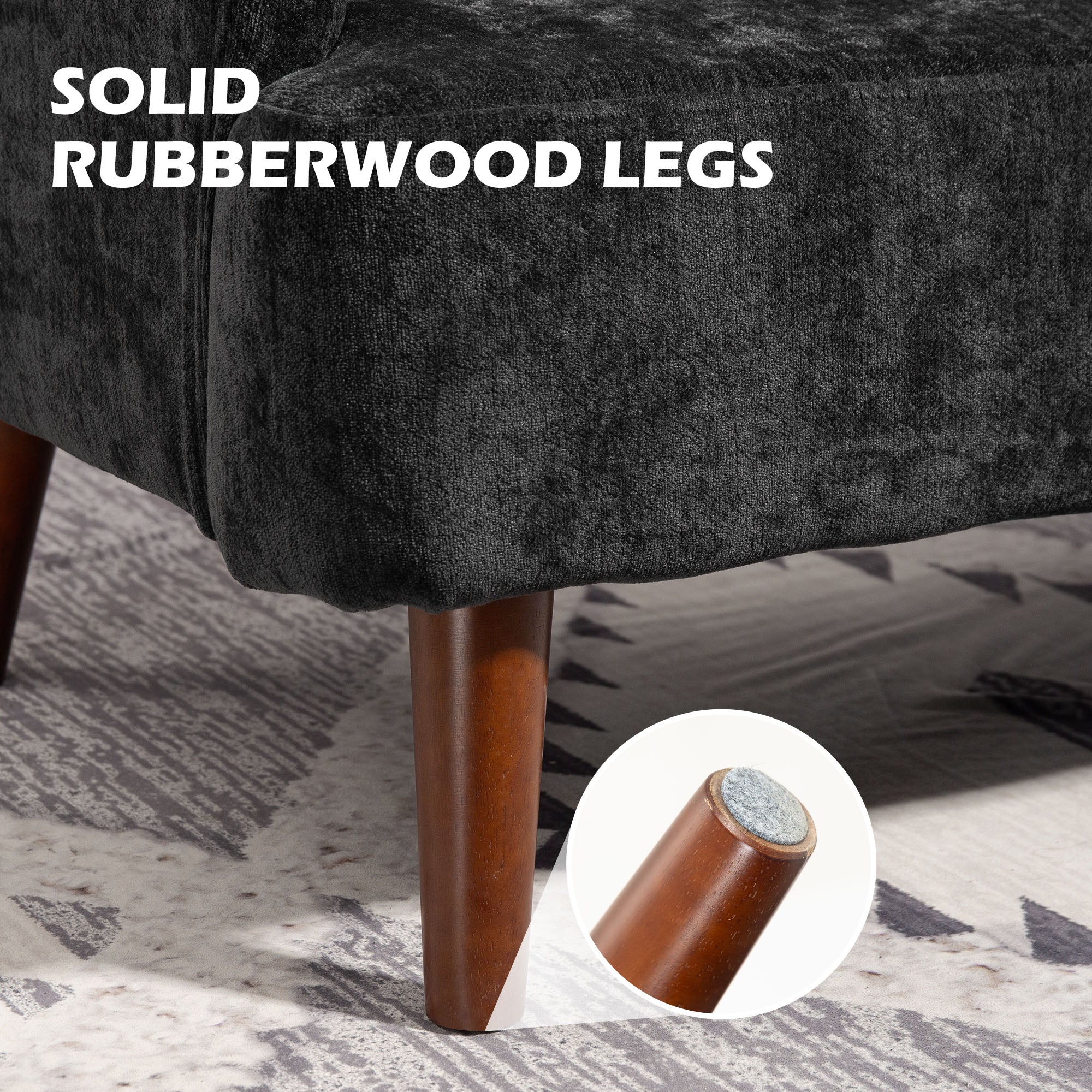 HOMCOM Velvet Feel Fabric 2 Seater Sofa, Small Sofa Loveseat with 8.3" Thick Padding and Wood Legs, Black 