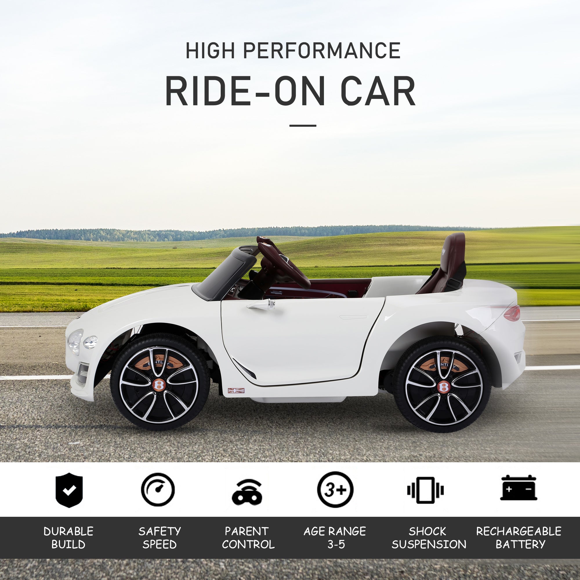Aosom Licensed Bentley Ride-On Car: 12V, Electric, Battery Powered, Remote Control, 2 Speed, White 