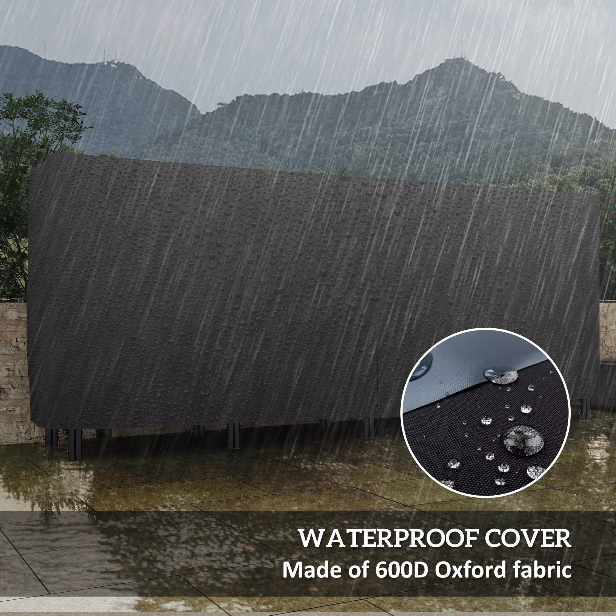 Outsunny 8ft Outdoor Firewood Rack with Cover, Adjustable Wood Storage Holder, Indoor Outdoor Log Rack, Black 