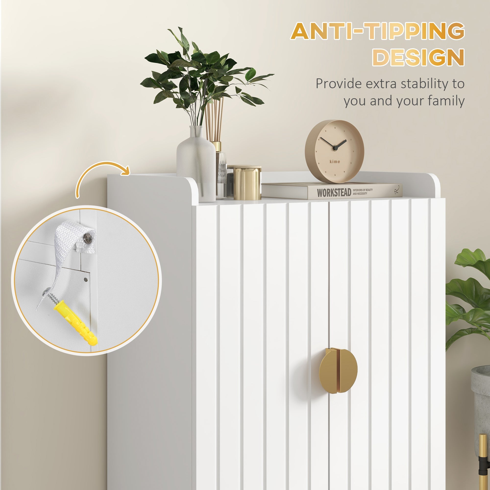 HOMCOM Entryway Narrow Shoe Storage Cabinet with Adjustable Shelves Open Shelf for 15 Pairs White 