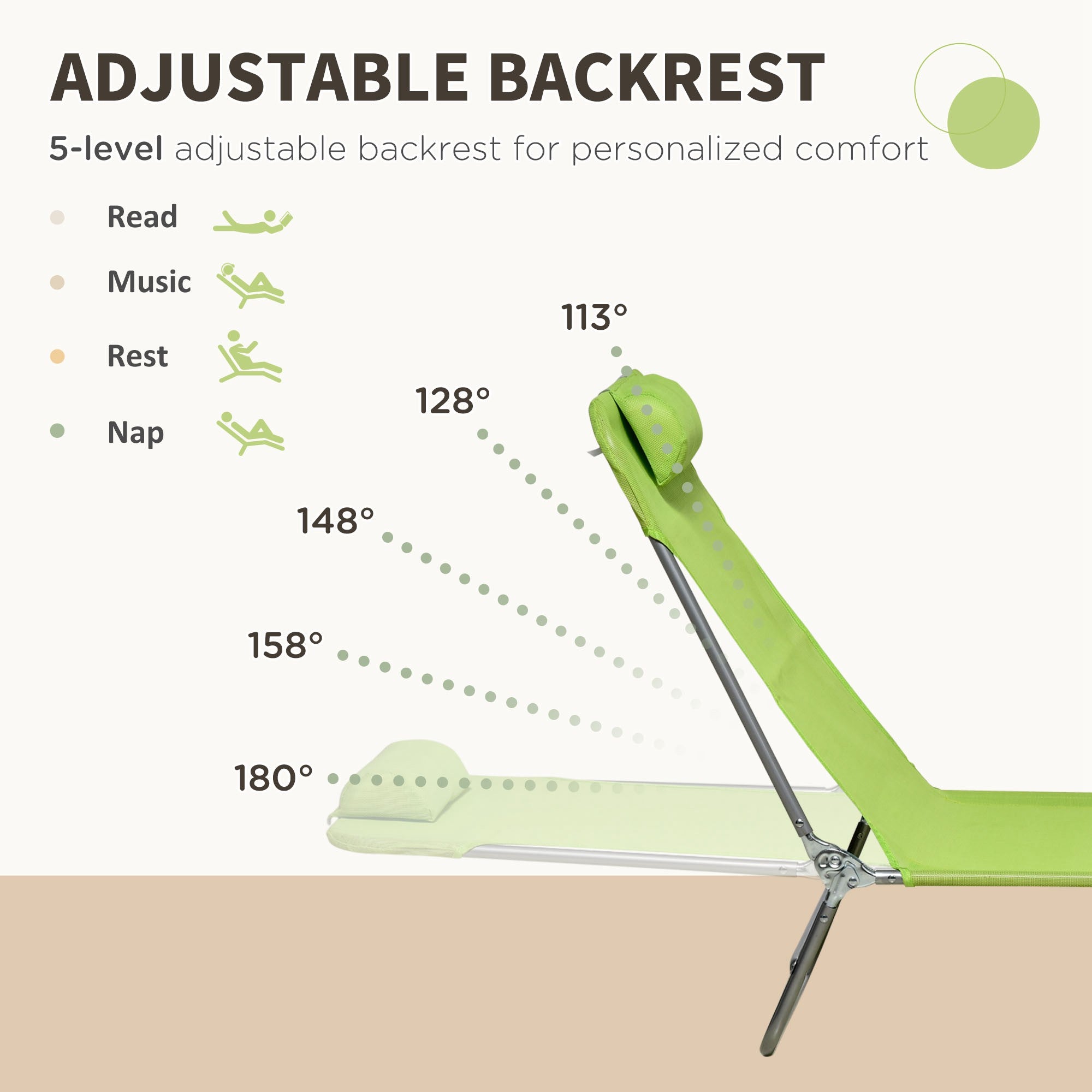 Outsunny Folding Chaise Lounge Chairs Set of 2 Outdoor Poolside Sun Tanning Green with Pillow Reclining Backrest 