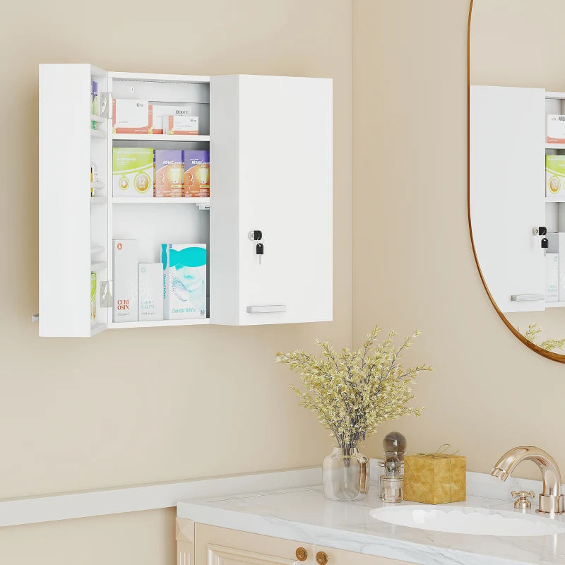 Wall Mount Medicine Cabinet, Bathroom Cabinet with 4 Tier Shelves, Lockable with 2 Keys for Kitchen, White