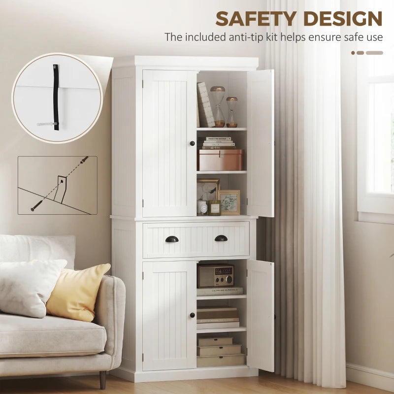 HOMCOM 72" Kitchen Pantry Cabinet with Drawer & Adjustable Shelves, Freestanding Storage Cabinet with Doors, White