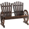 Outsunny Wooden Garden Bench 2-Seat Patio Bench with Wheel-Shaped Armrests Carbonized Color for Outdoor