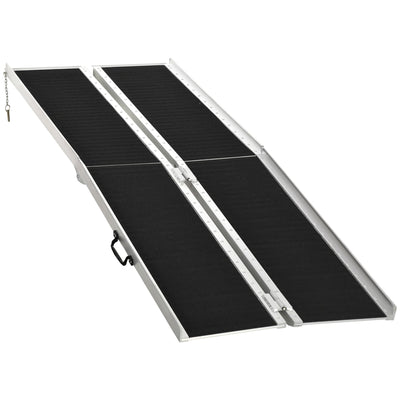 HOMCOM 8ft Portable Mobility Ramp: Aluminum Wheelchair/Scooter Access Ramp, Non-Skid Surface, Foldable Design for Assistance 
