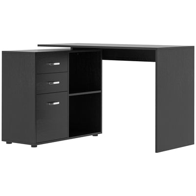HOMCOM L-Shaped Desk Computer Corner with Storage Shelf Drawer Black Home Office Workstation 