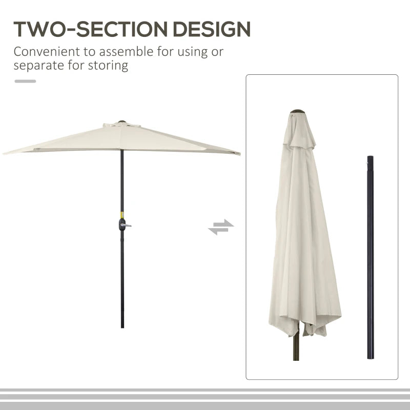 9.8ft Half Umbrella Semi Round Patio Parasol with Crank Handle, Top Vent for Garden, Balcony- NO BASE INCLUDED, Cream