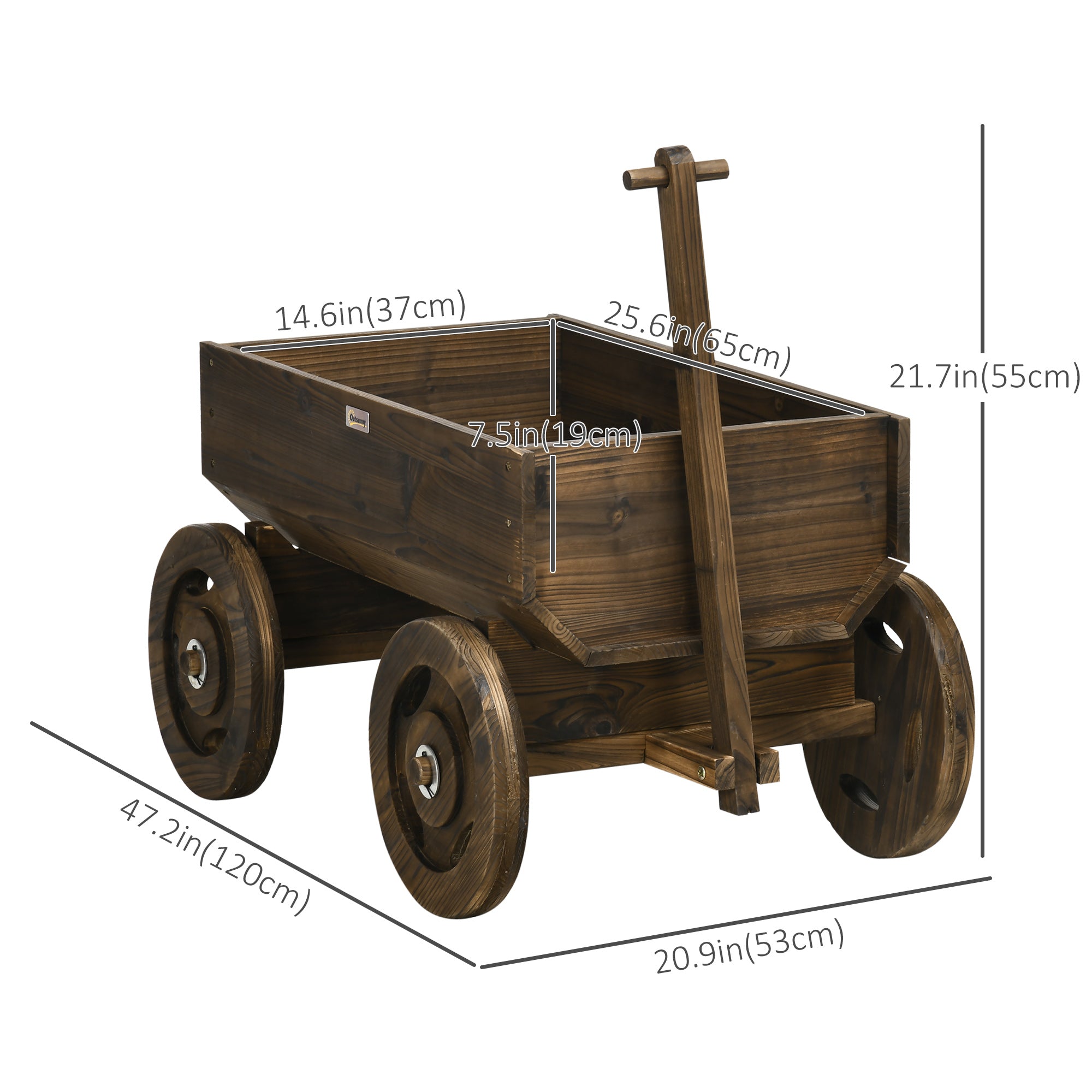 Outsunny Wooden Flower Cart Planter Box: Raised Garden Bed on Wheels, Outdoor Planters for Patio Decor 