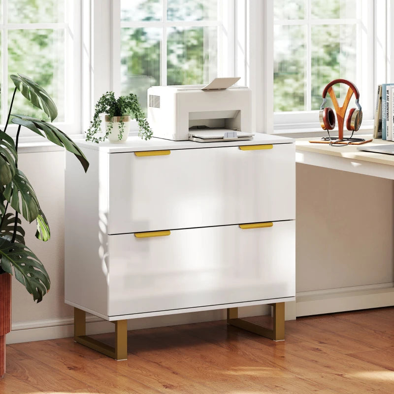 Lateral File Cabinet with 2 Drawers, Modern Filing Cabinet for Letter/A4/Legal Size Files, High Gloss White