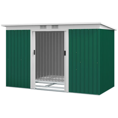 Outsunny 9'x4' Outdoor Garden Metal Storage Shed Equipment Tool Box Foundation Ventilation Doors Dark Green 